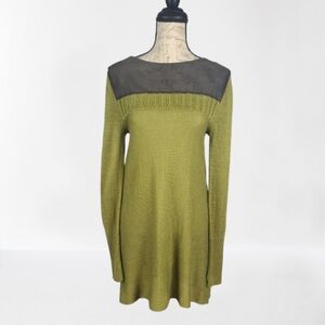 Santiago Knits Cashmere Blend Hand-Loomed Dress Olive Leather Trimmed 3/SM